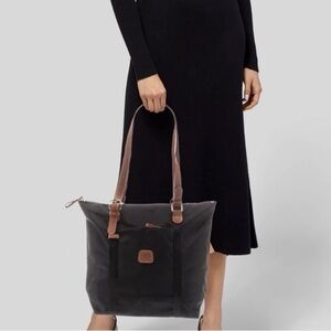 Bric's Milano Blue Nylon With Brown Straps Tote Bag & Detachable Pouch
